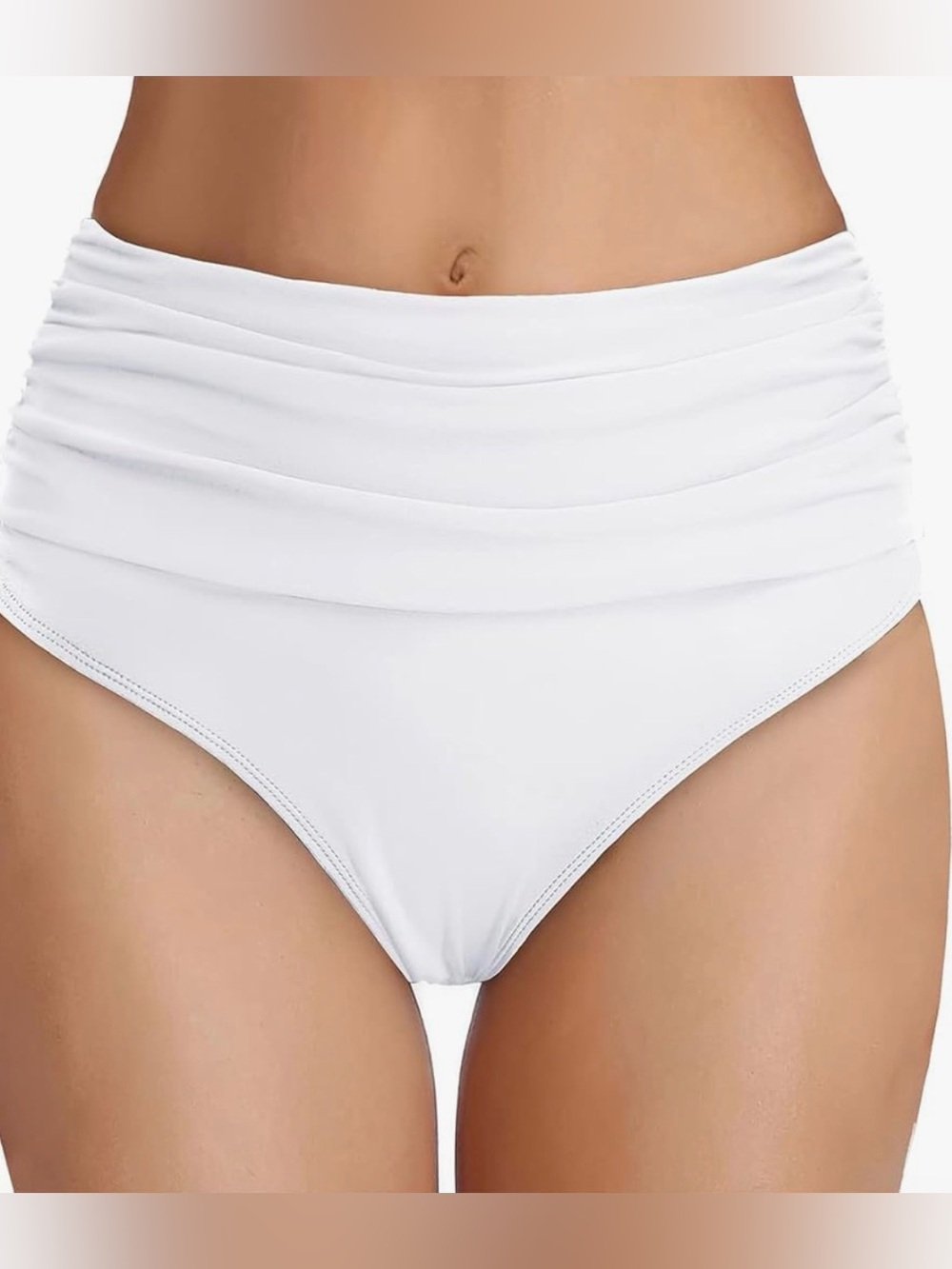 White High Waisted Ruched Bikini Bottoms 🤍 Classic Swim